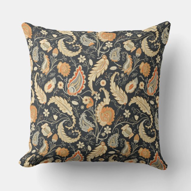 Beautiful Paisley Pattern Dark And Colorful Design Throw Pillow (Front)