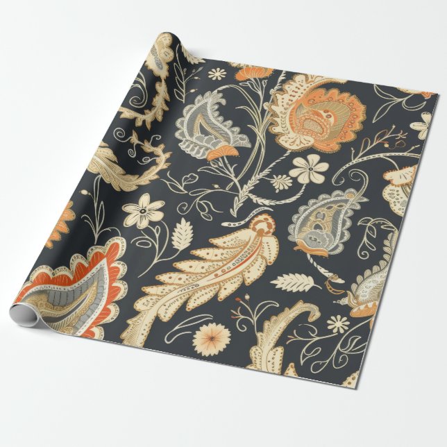 Beautiful Paisley Pattern Dark And Colorful Design Wrapping Paper (Unrolled)