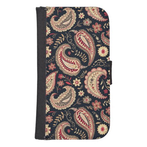 Beautiful Paisley Pattern Red Mix Galaxy S4 Wallet Case