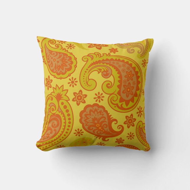 Beautiful Paisley | yellow rust tan Throw Pillow (Front)