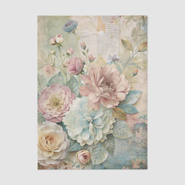 Beautiful Pale Peonies on Distressed Background Tissue Paper (Front)