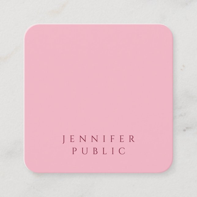 Beautiful Pale Pink Modern Simple Plain Luxury Square Business Card (Front)
