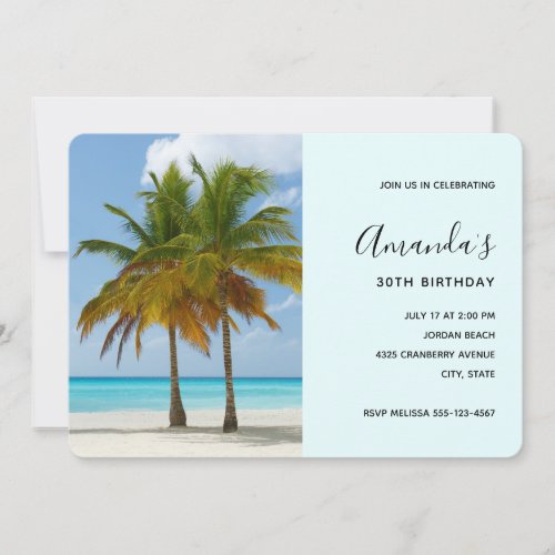  Beautiful Palm Trees on a Tropical Beach Birthday Invitation