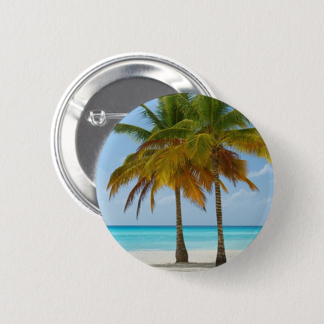 Beautiful Palm Trees on a Tropical Beach Button (Front & Back)