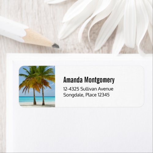 Beautiful Palm Trees on a Tropical Beach Label