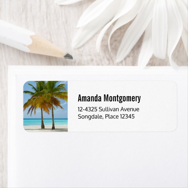 Beautiful Palm Trees on a Tropical Beach Label (Insitu)