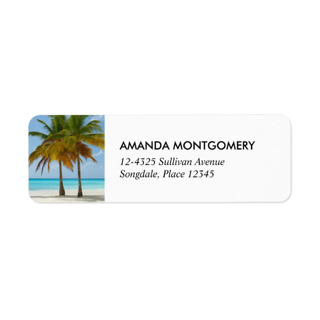 Beautiful Palm Trees on a Tropical Beach Label (Front)