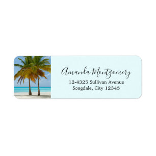Beautiful Palm Trees on a Tropical Beach Label