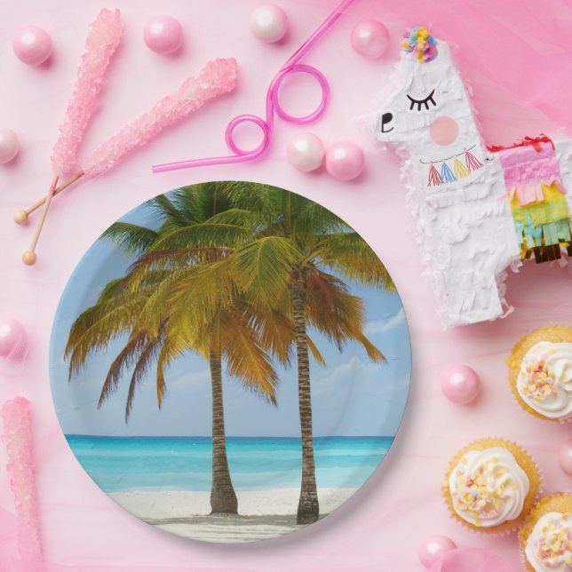 Beautiful Palm Trees on a Tropical Beach Paper Plates (Party)