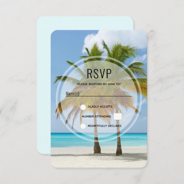 Beautiful Palm Trees on a Tropical Beach RSVP Card (Front/Back)
