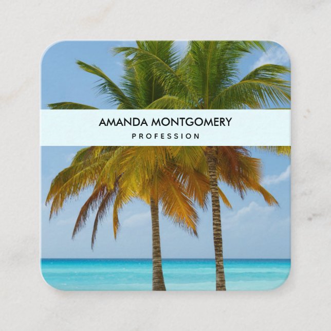 Beautiful Palm Trees on a Tropical Beach Square Business Card (Front)