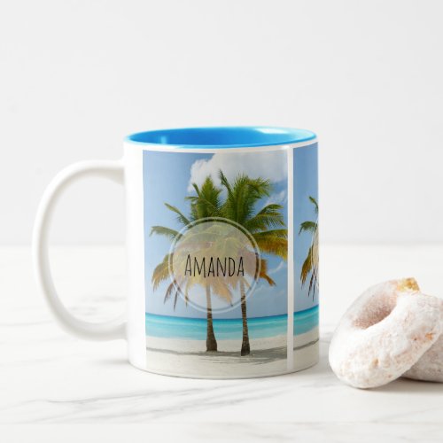 Beautiful Palm Trees on a Tropical Beach Two_Tone Coffee Mug