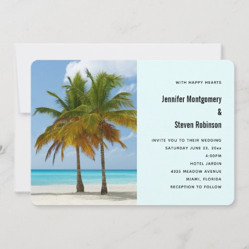 Beautiful Palm Trees on a Tropical Beach Wedding Invitation