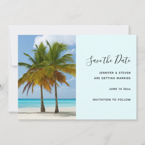 Beautiful Palm Trees on a Tropical Beach Wedding Save The Date