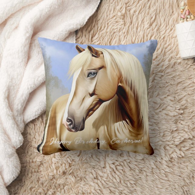Beautiful Palomino Horse Birthday Throw Pillow (Blanket)