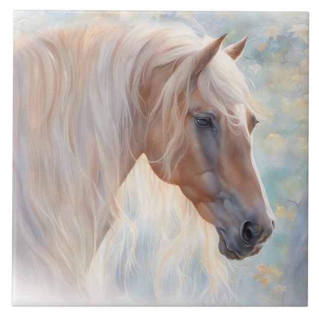 Beautiful Palomino Horse Long Mane Ceramic Tile (Front)