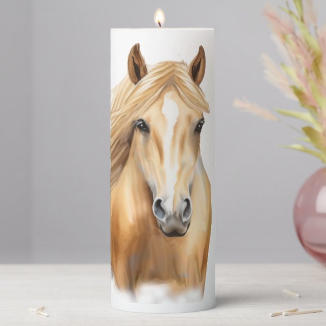 Beautiful Palomino Horse Pillar Candle (In Situ)
