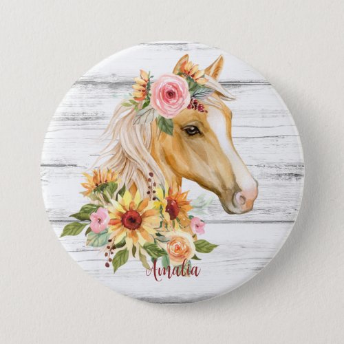 Beautiful Palomino horse with sunflowers custom Button