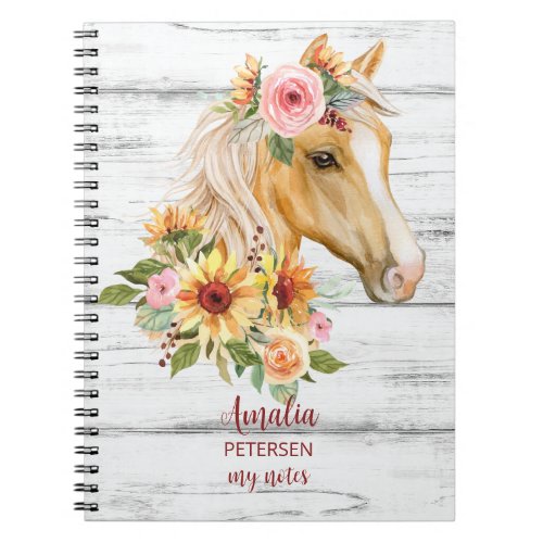 Beautiful Palomino horse with sunflowers custom Notebook