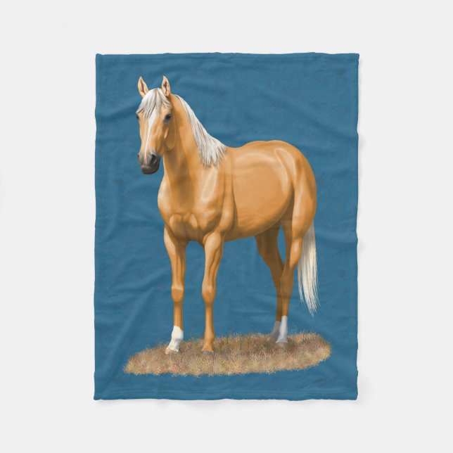 Beautiful Palomino Quarter Horse Stallion Fleece Blanket (Front)