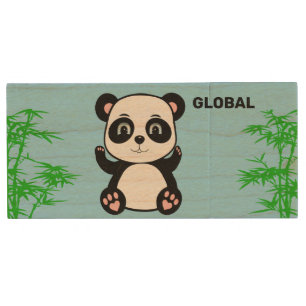 Beautiful panda bear and bamboo wood flash drive