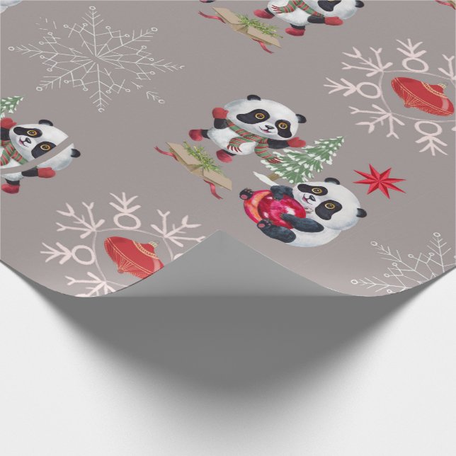 Beautiful Panda  Christmas Wrapping Paper (Corner)