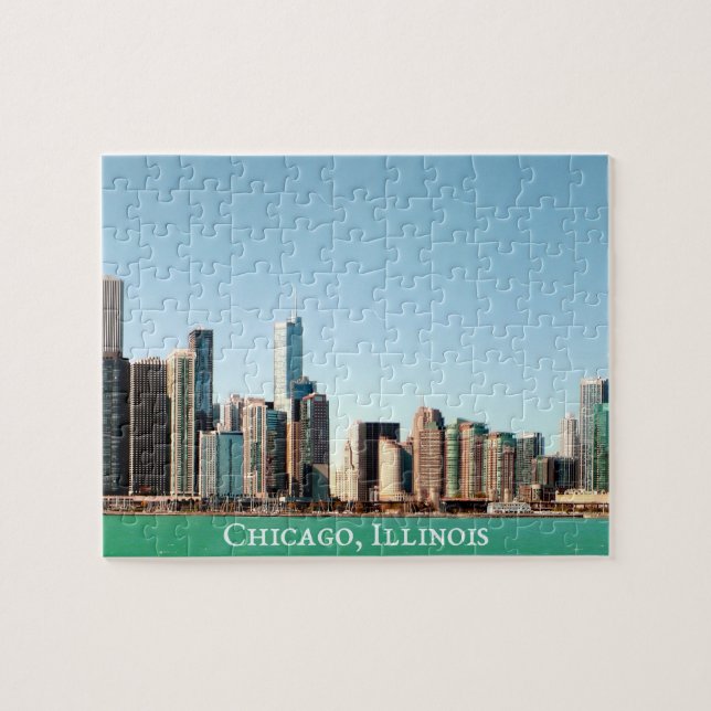Beautiful Panoramic Chicago Skyline River Sunny Jigsaw Puzzle (Horizontal)