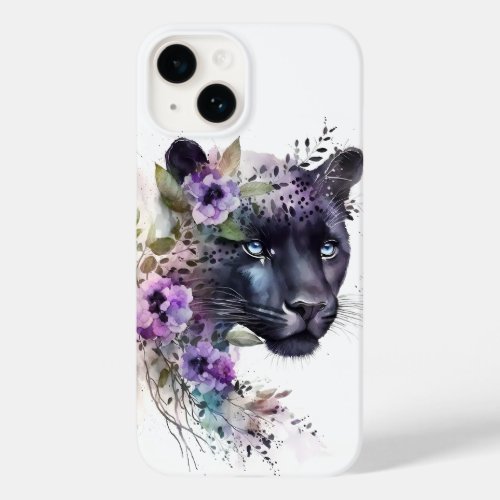 Beautiful Panther Floral Purple Watercolor Artwork Case_Mate iPhone 14 Case