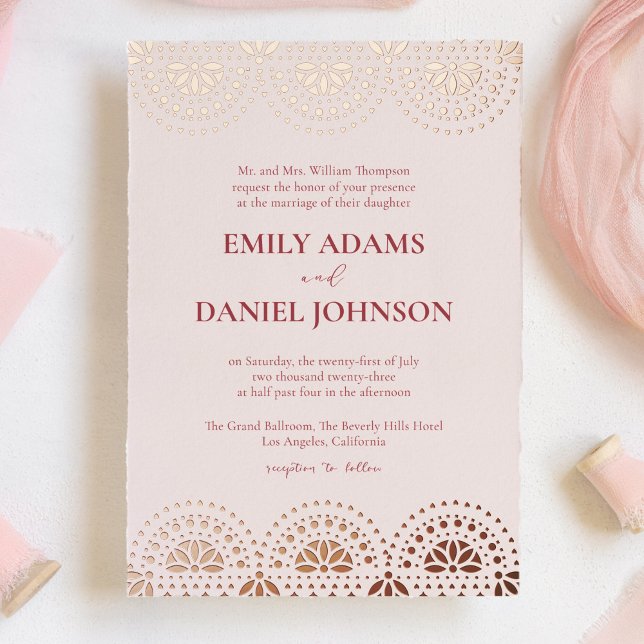 Beautiful Papel Picado: A Spanish Mexican Wedding Foil Invitation (Creator Uploaded)