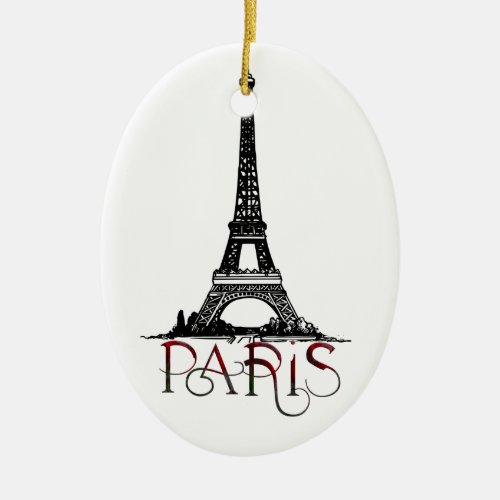 Beautiful Paris Eiffel Tower Vintage Christmas Ceramic Ornament
