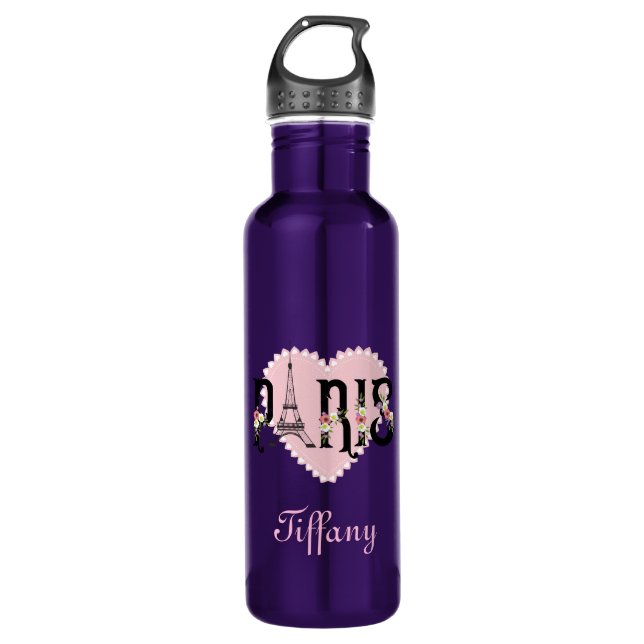 Beautiful Paris Heart Stainless Steel Water Bottle (Front)