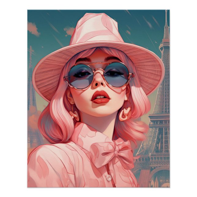 Beautiful Parisian Woman in pink Poster (Front)