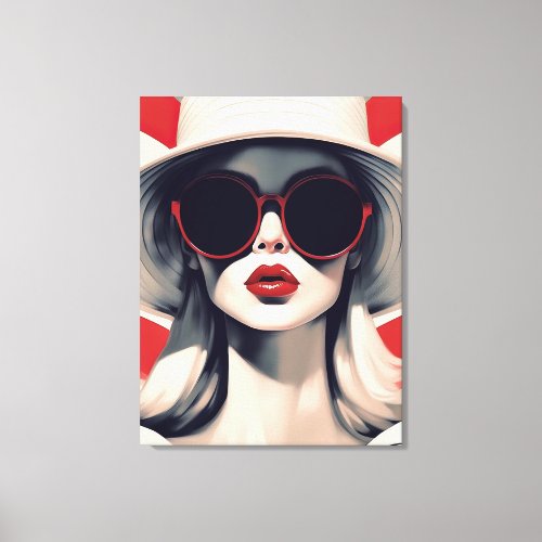 Beautiful Parisian Woman in Red Sunglasses Canvas Print
