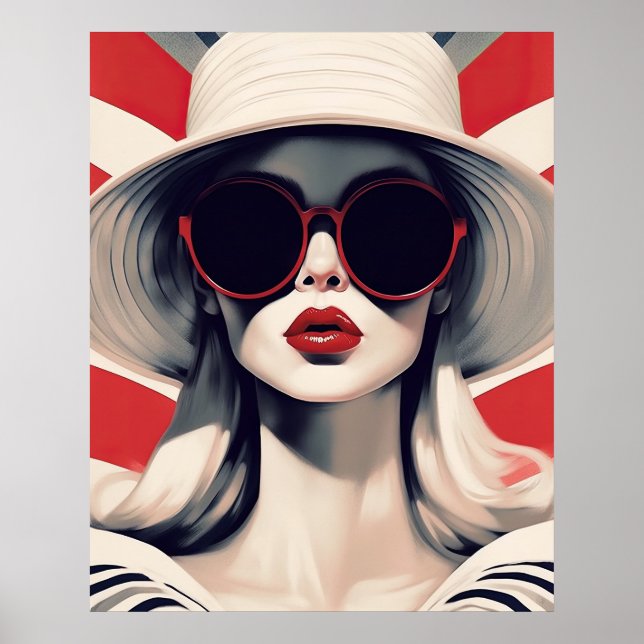 Beautiful Parisian Woman in Red Sunglasses Poster (Front)