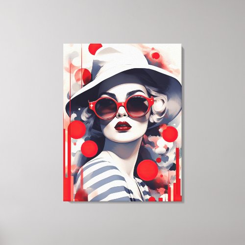 Beautiful Parisian Woman in sunglasses and hat Canvas Print