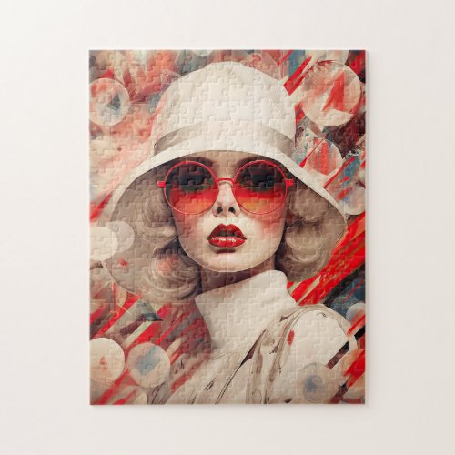 Beautiful Parisian Woman in sunglasses and hat Jigsaw Puzzle