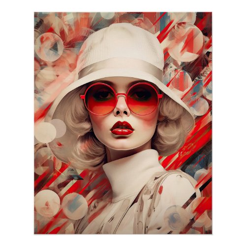 Beautiful Parisian Woman in sunglasses and hat Poster