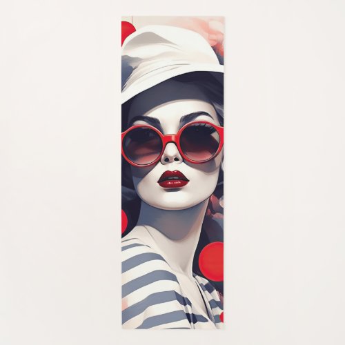 Beautiful Parisian Woman in sunglasses and hat Yoga Mat