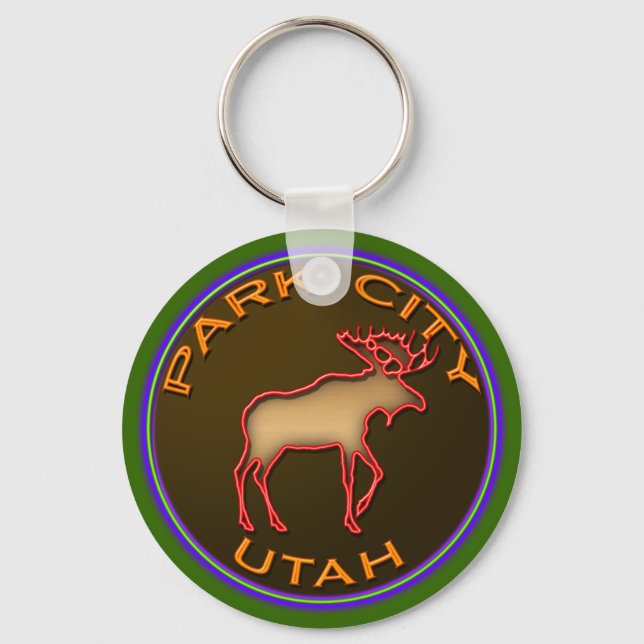 Beautiful Park City Moose Medallion Gear Keychain (Front)