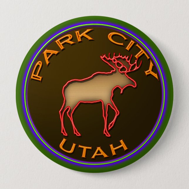 Beautiful Park City Moose Medallion Gear Pinback Button (Front)