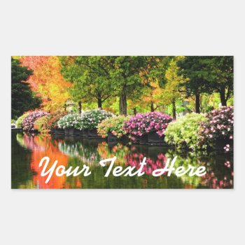 Beautiful Park Colorful Flowers Autumn Trees Pond Rectangular Sticker by BeverlyClaire at Zazzle