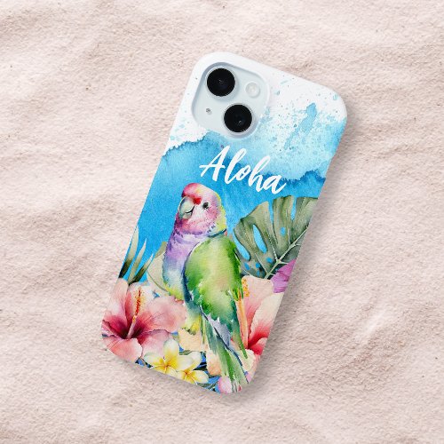 Beautiful Parrot Tropical Floral Watercolor Aloha iPhone 15 Case