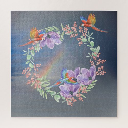 Beautiful Parrots Flowers Berries  Rainbow Jigsaw Puzzle