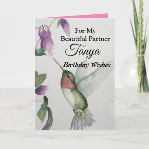 Beautiful Partner Happy Birthday Sweet Hummingbird Card