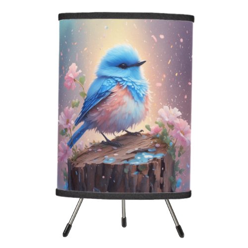 Beautiful Pastel Bluebird on Tree Stump Tripod Lamp