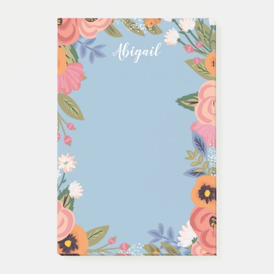 Beautiful Pastel Boho Flowers - Custom Name Post-it Notes | Zazzle.com