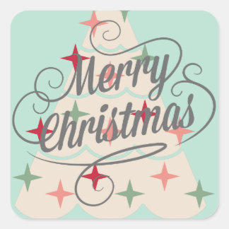 Beautiful Pastel Color Christmas Tree Square Sticker