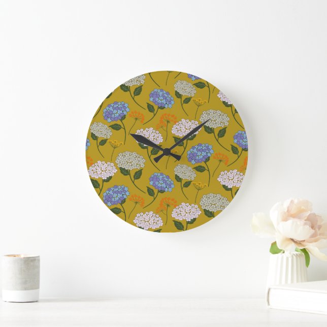 Beautiful,Pastel color Hydrangea & Wildflower Large Clock (Home)