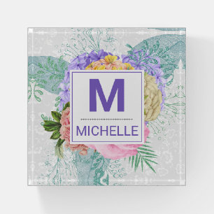 Beautiful Pastel Colors Spring Flowers Monogram Paperweight