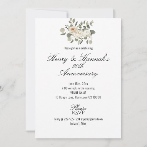 Beautiful Pastel Floral 20th ANNIVERSARY Invitation